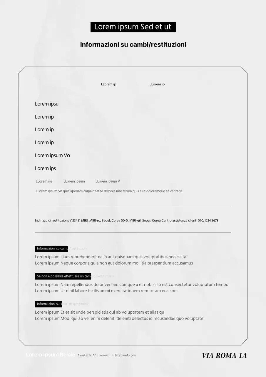 Modello di documento di restituzione per centri commerciali pulito, nero e avorio