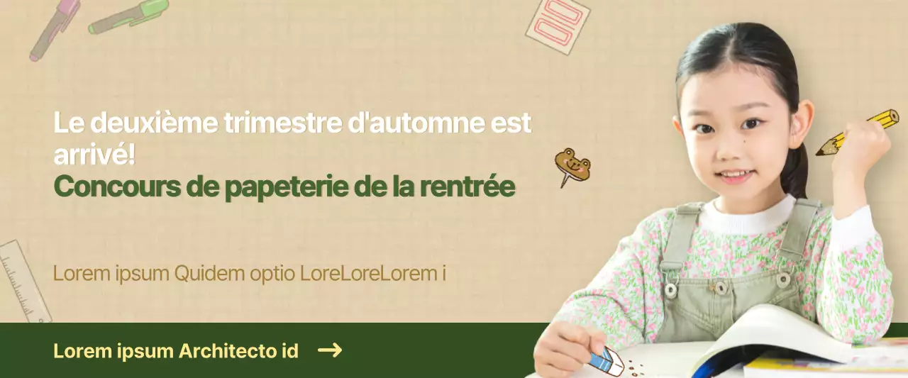 Vente de papeterie verte et brune pour la rentrée scolaire