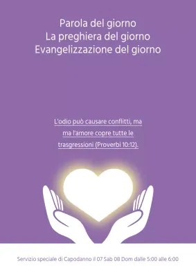 Promozione di un servizio speciale per il Capodanno con l'illustrazione di un cuore e di una mano viola.