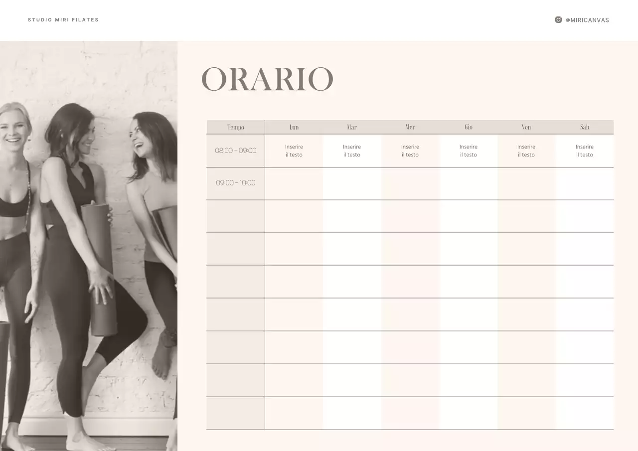 Programma di pilates con layout fotografico emozionale nei toni del beige-marrone