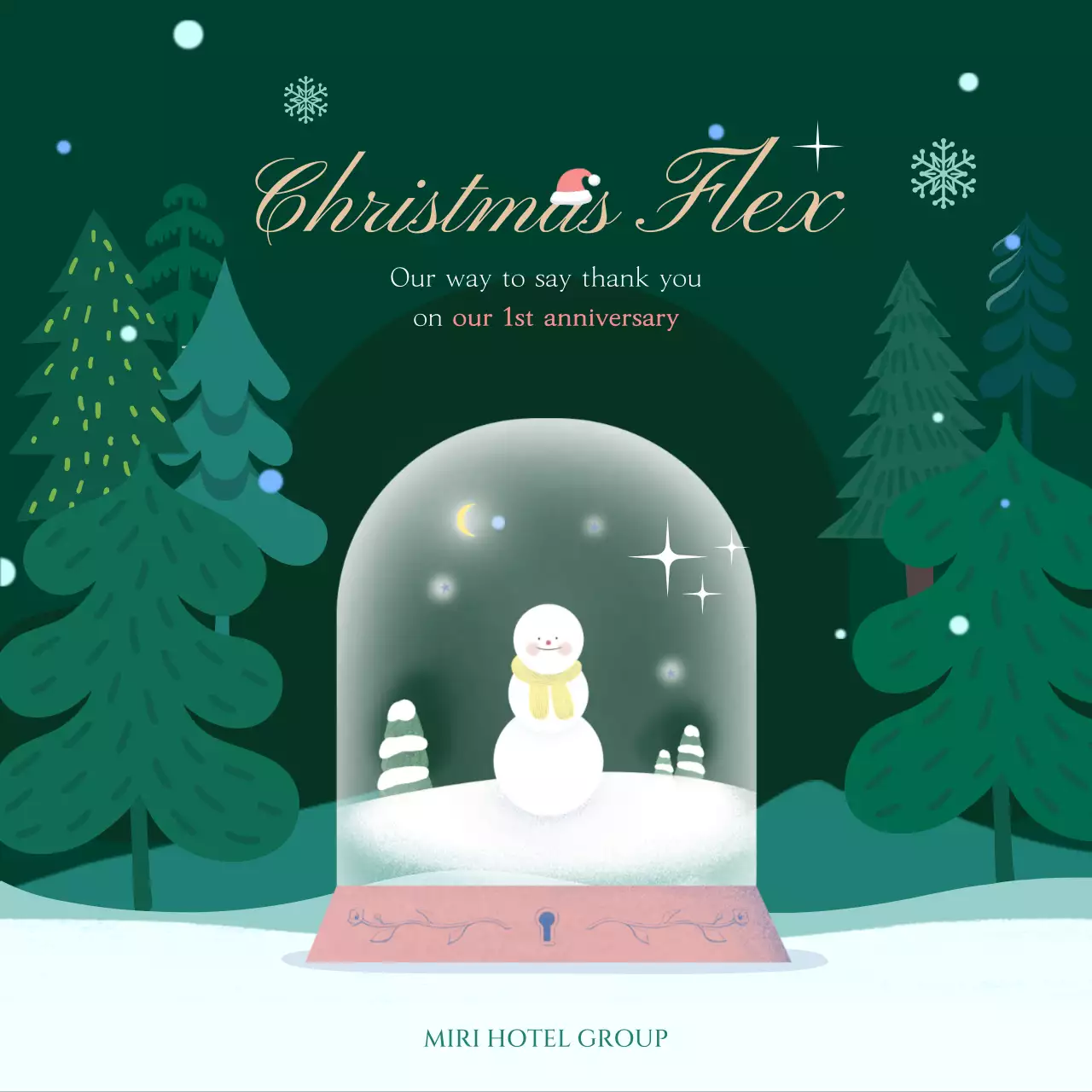 Cute snowball illustration with green color background for Christmas event
