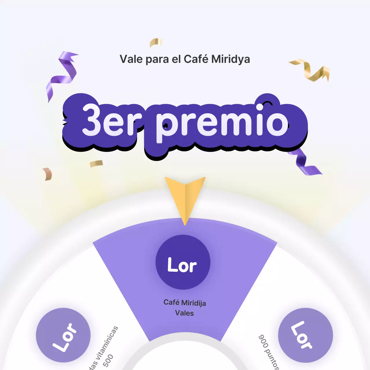 Ruleta de asistencia tridimensional en morado y amarillo