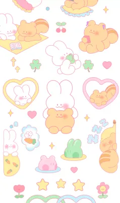 Cute squirrels and bunnies go about their daily routine in bright pastel colors.