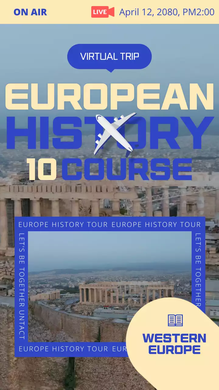 파랑과 베이지의 심플한 유럽 역사 탐방 코스 안내