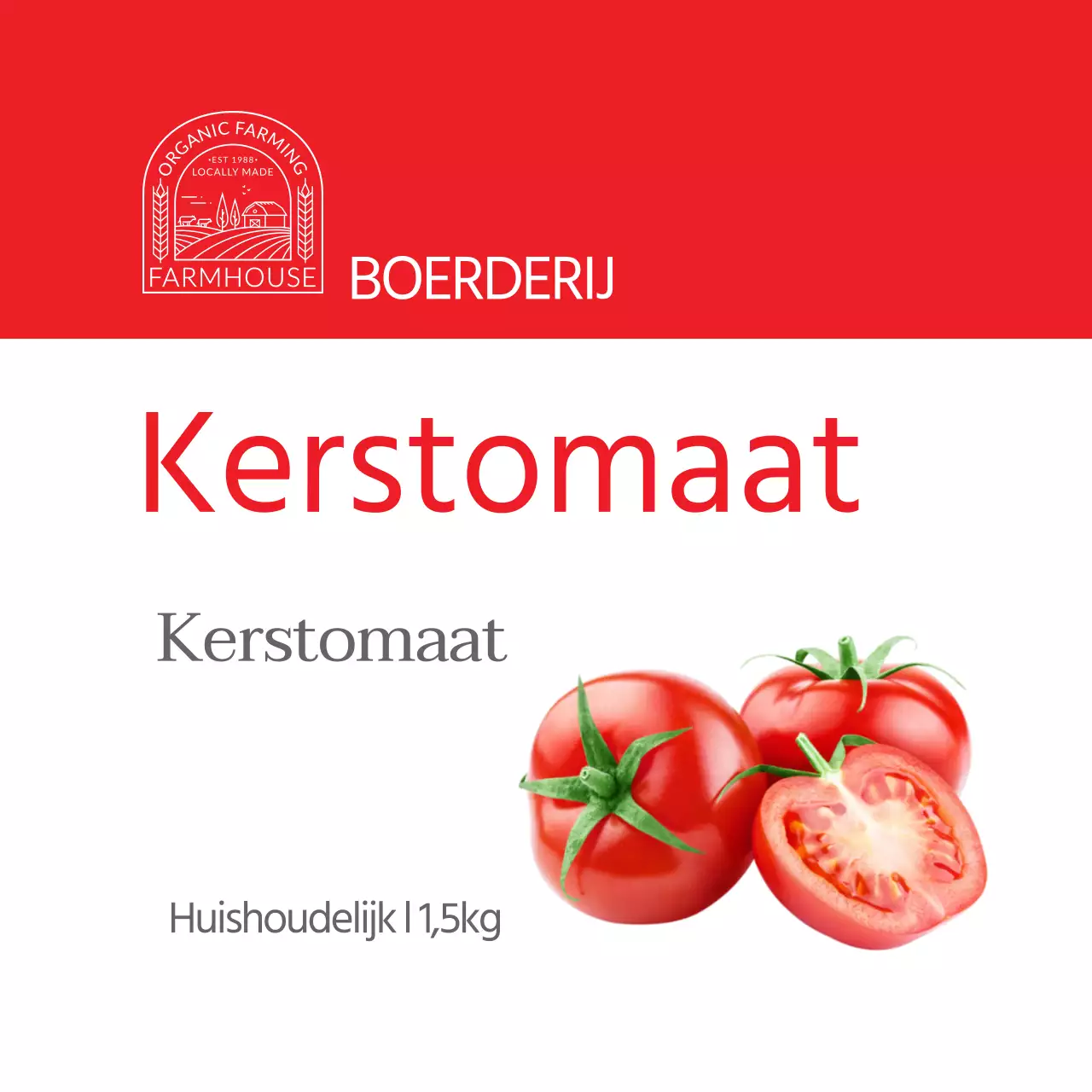 Eenvoudig etiket met rode cherrytomaat