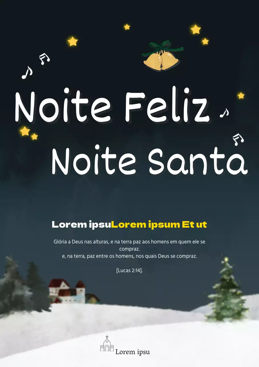 Promover o evento de Natal de uma igreja com uma ilustração de um cenário noturno de neve azul-marinho