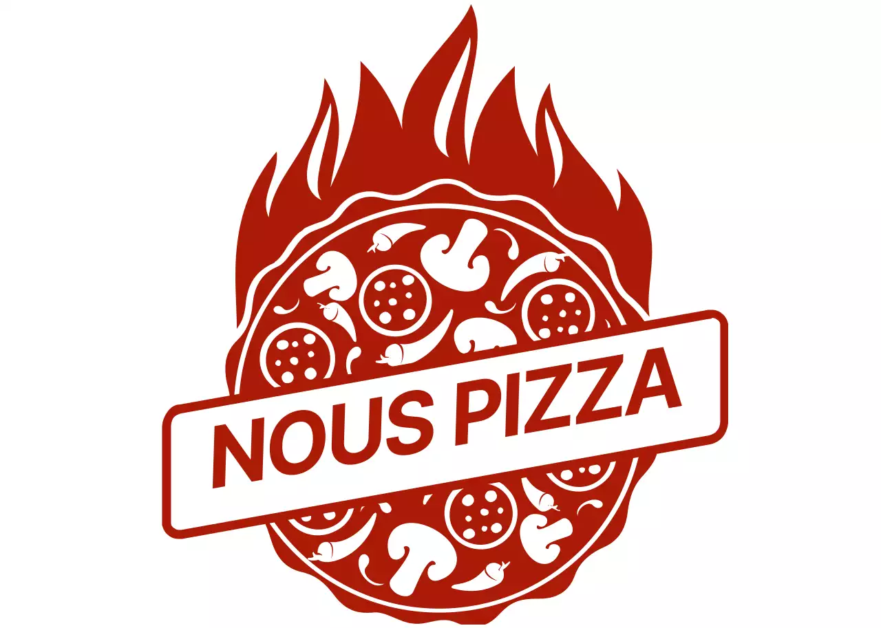 Logo illustré d'un concept de pizzeria en blanc et rouge