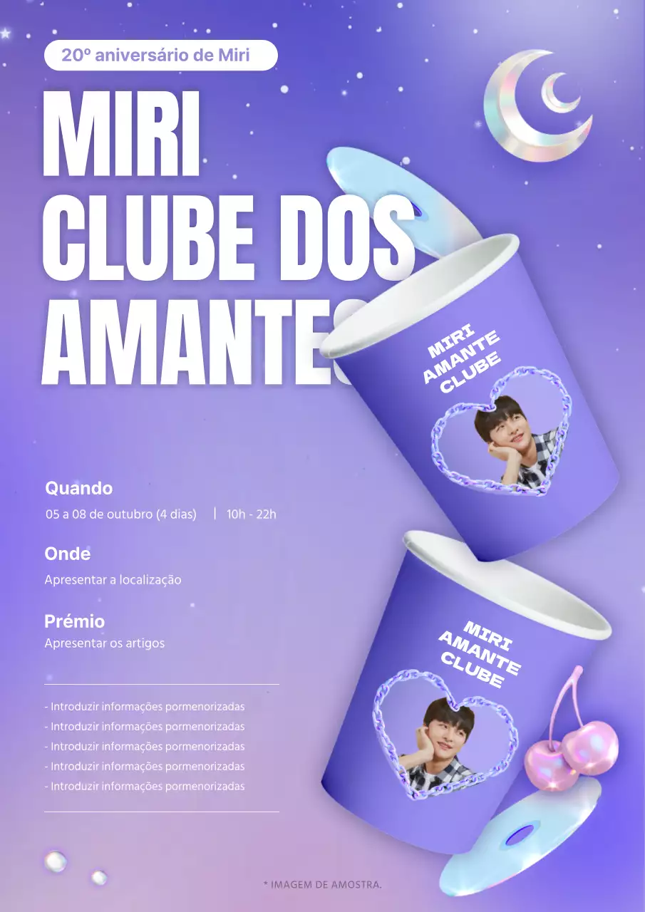 Café de aniversário com céu noturno brilhante roxo