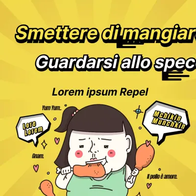 Un'immagine promozionale pulita, gialla e nera, di un personaggio motivatore di una dieta
