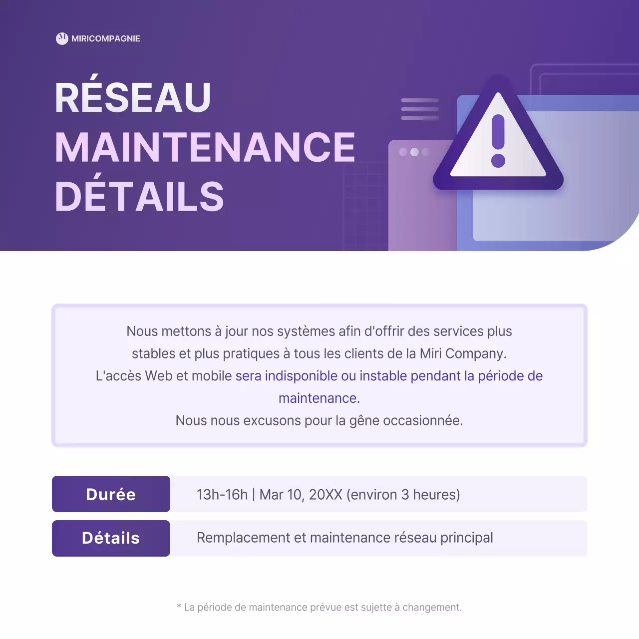 Un guide simple, en violet et blanc, sur les contrôles de réseaux