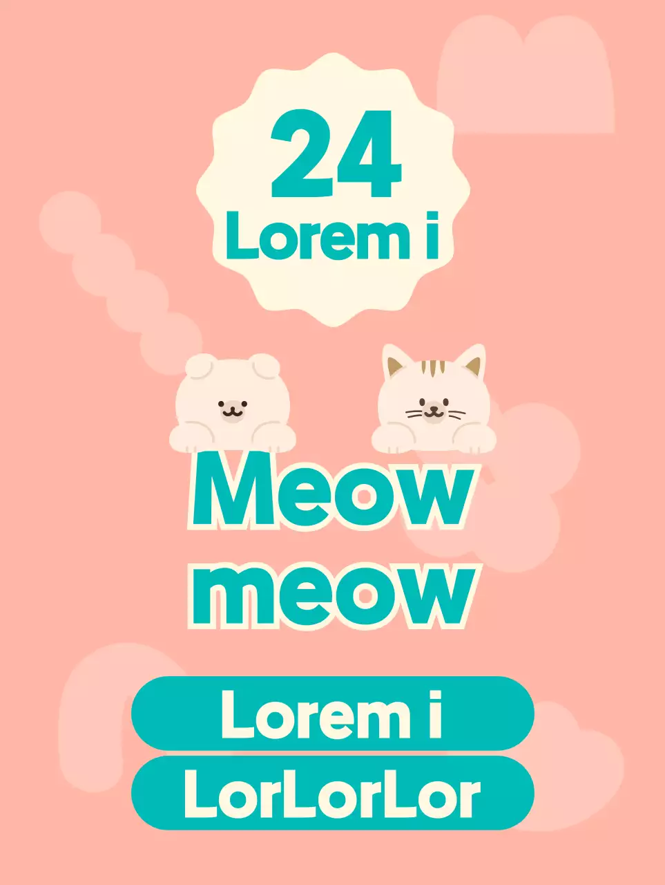 Toko perlengkapan hewan peliharaan tak berawak dengan ilustrasi karakter anjing dan kucing berwarna merah muda dan biru kehijauan yang lucu