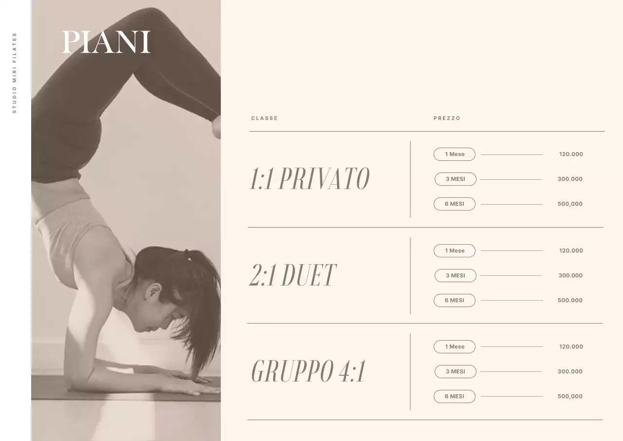 Programma di pilates con layout fotografico emozionale nei toni del beige-marrone