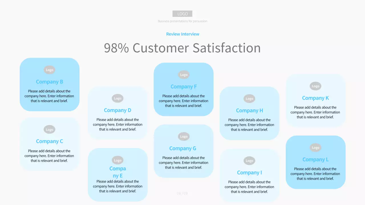 흰색과 하늘색의 미니멀한 비즈니스용 회사소개서