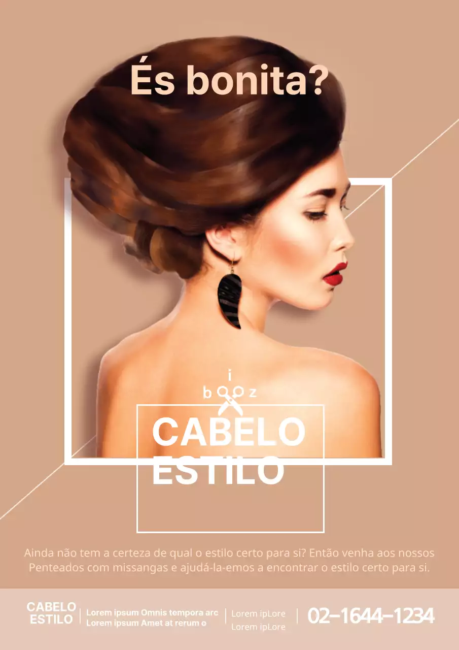 Promoção de um salão de cabeleireiro com uma fotografia de vista lateral de uma mulher bege