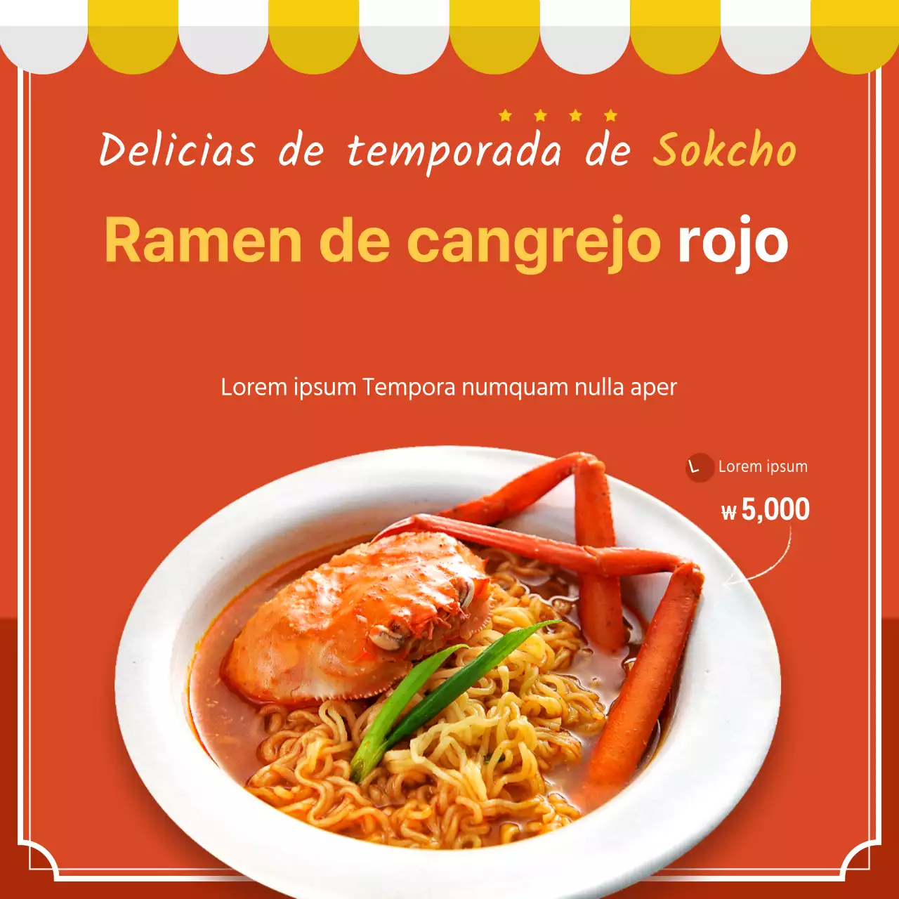 Naranja y amarillo blanco limpio rojo cangrejo ramen guía de alimentos