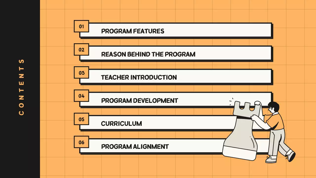 Science Class Program Proposal Using Orange and Black Tone Lines