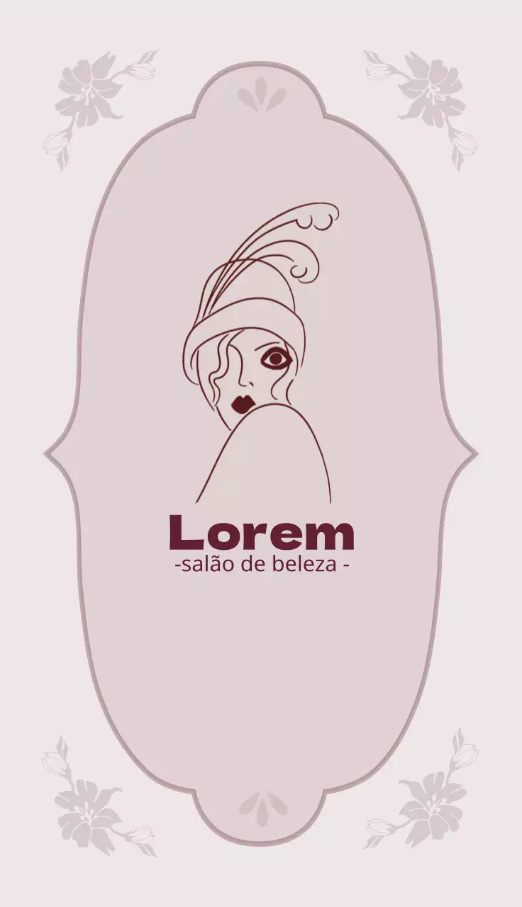 Ilustração roxa e cor-de-rosa de um salão de cabeleireiro com um cartão de visita de beleza