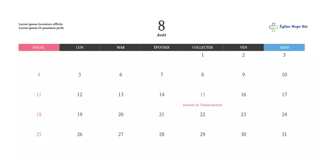Calendrier avec des images édifiantes de l'église