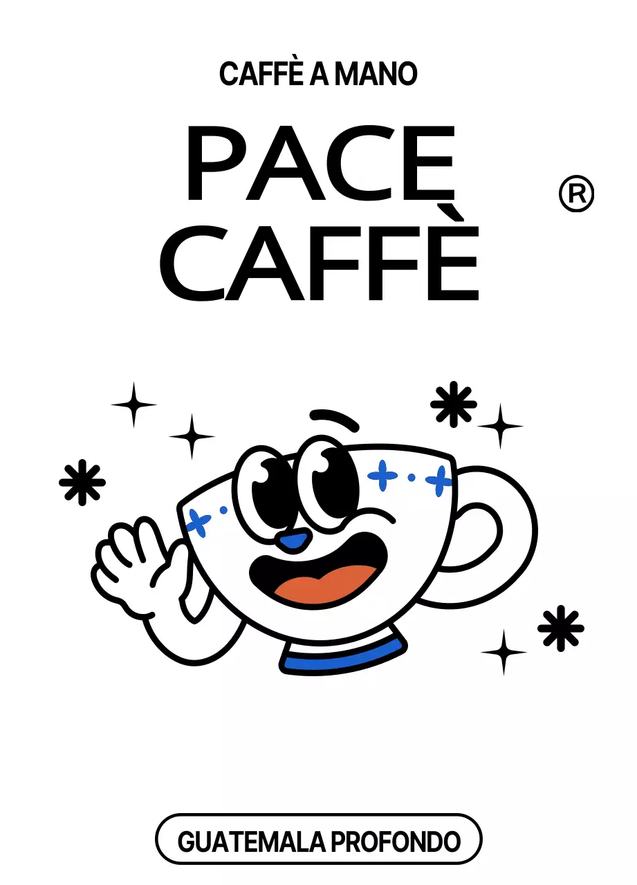 Chicchi di caffè design carino con illustrazioni di carattere tazza di caffè blu e rosso