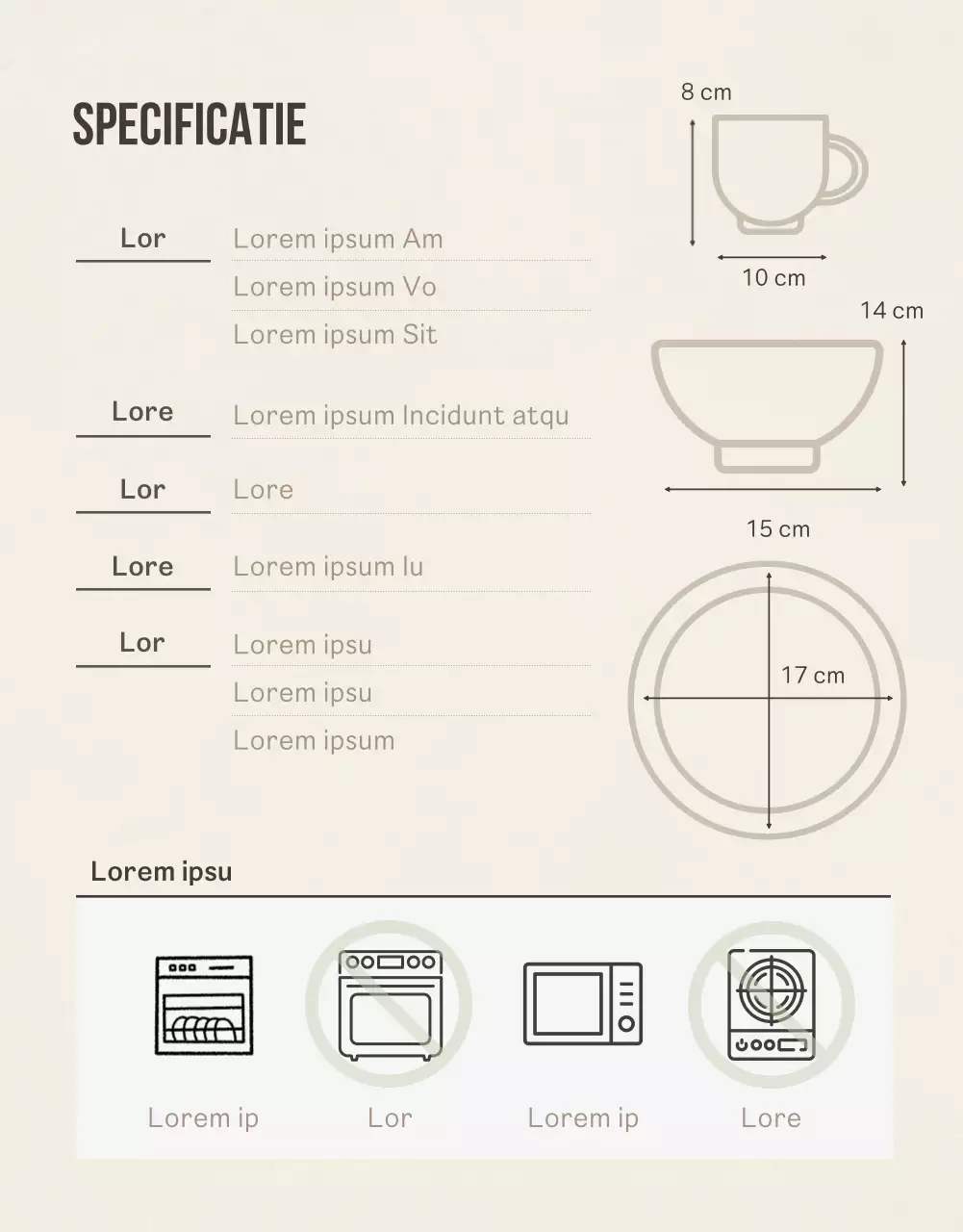 Een eenvoudige porseleinen set in beige en groen