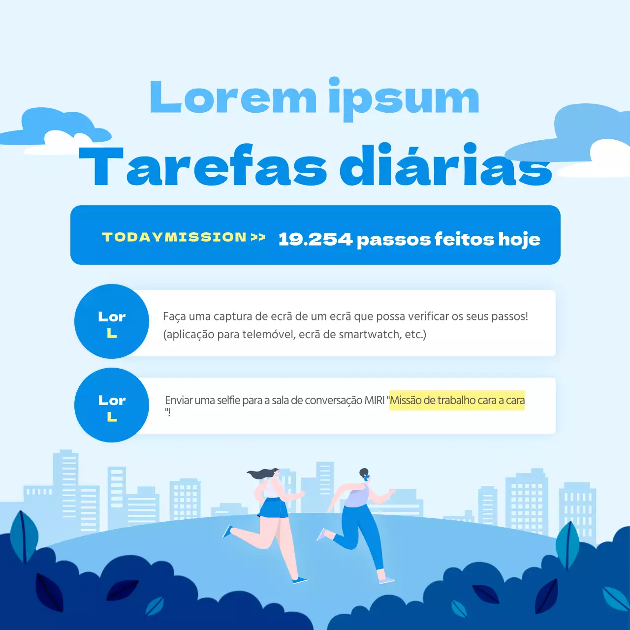 Ilustração a azul Como fazer a missão diária do Círculo Urbano de Caminhantes