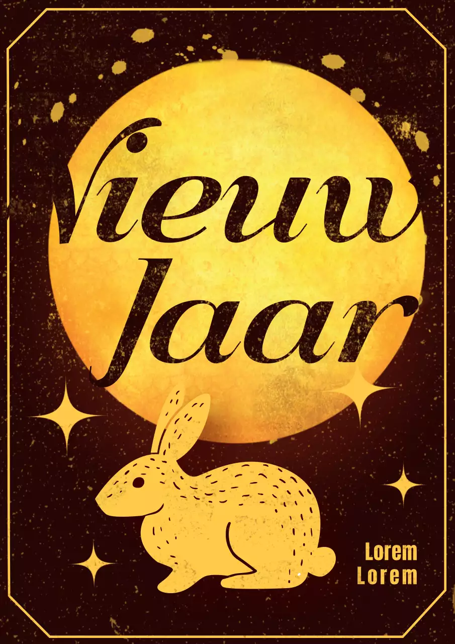 Nieuwjaarskaart in bruin en geel