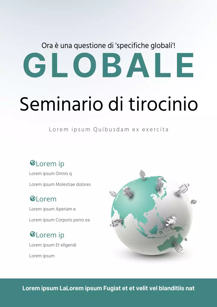 Semplice promozione di un seminario all'estero con illustrazione di un globo turchese