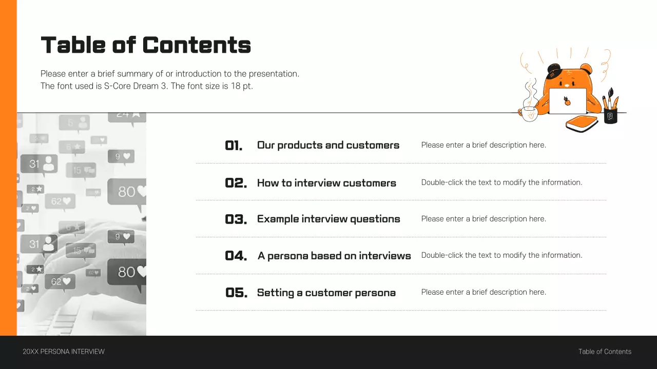 Customer persona interview presentation in orange
