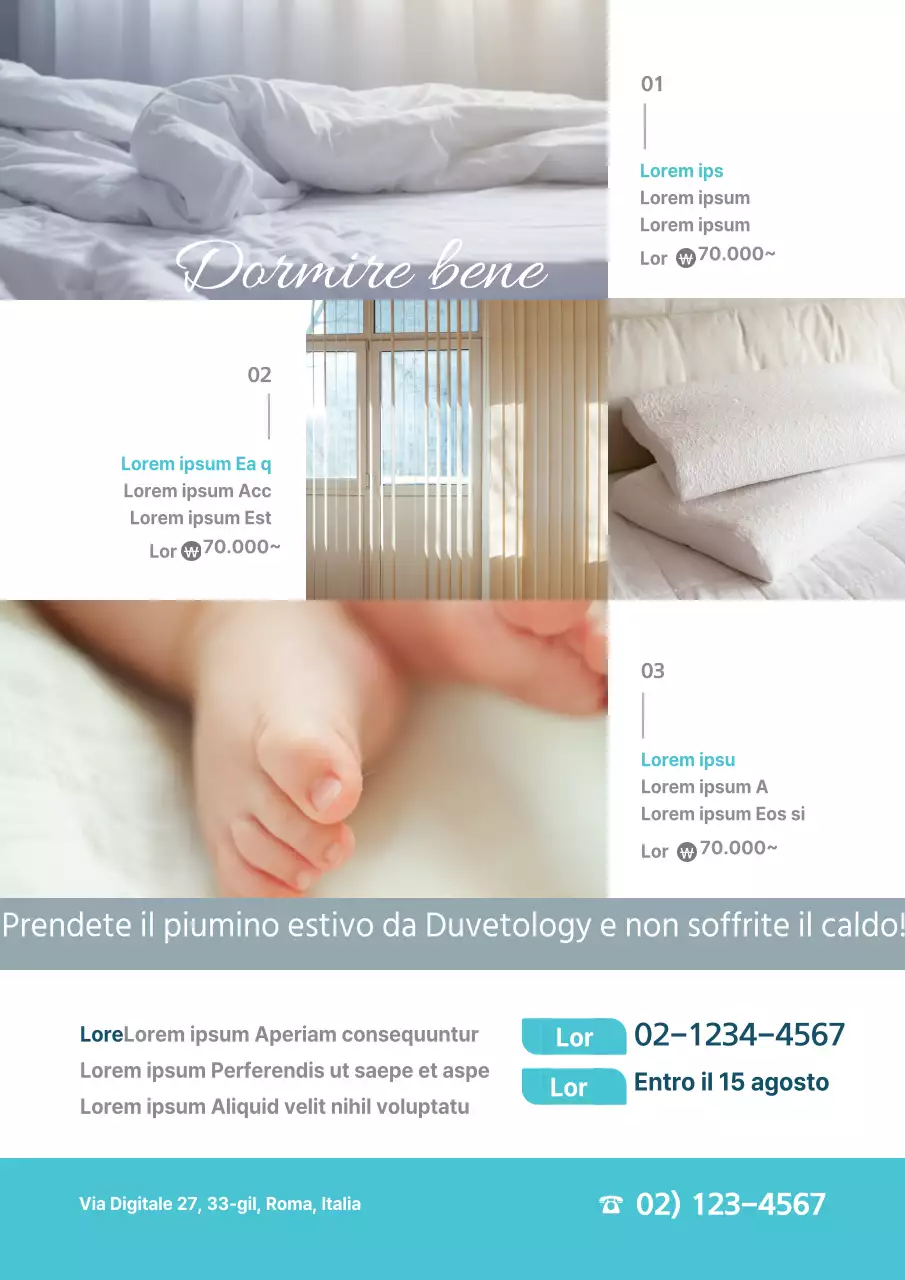 Promuovete una vendita di piumini estivi con foto di biancheria da letto blu e accogliente