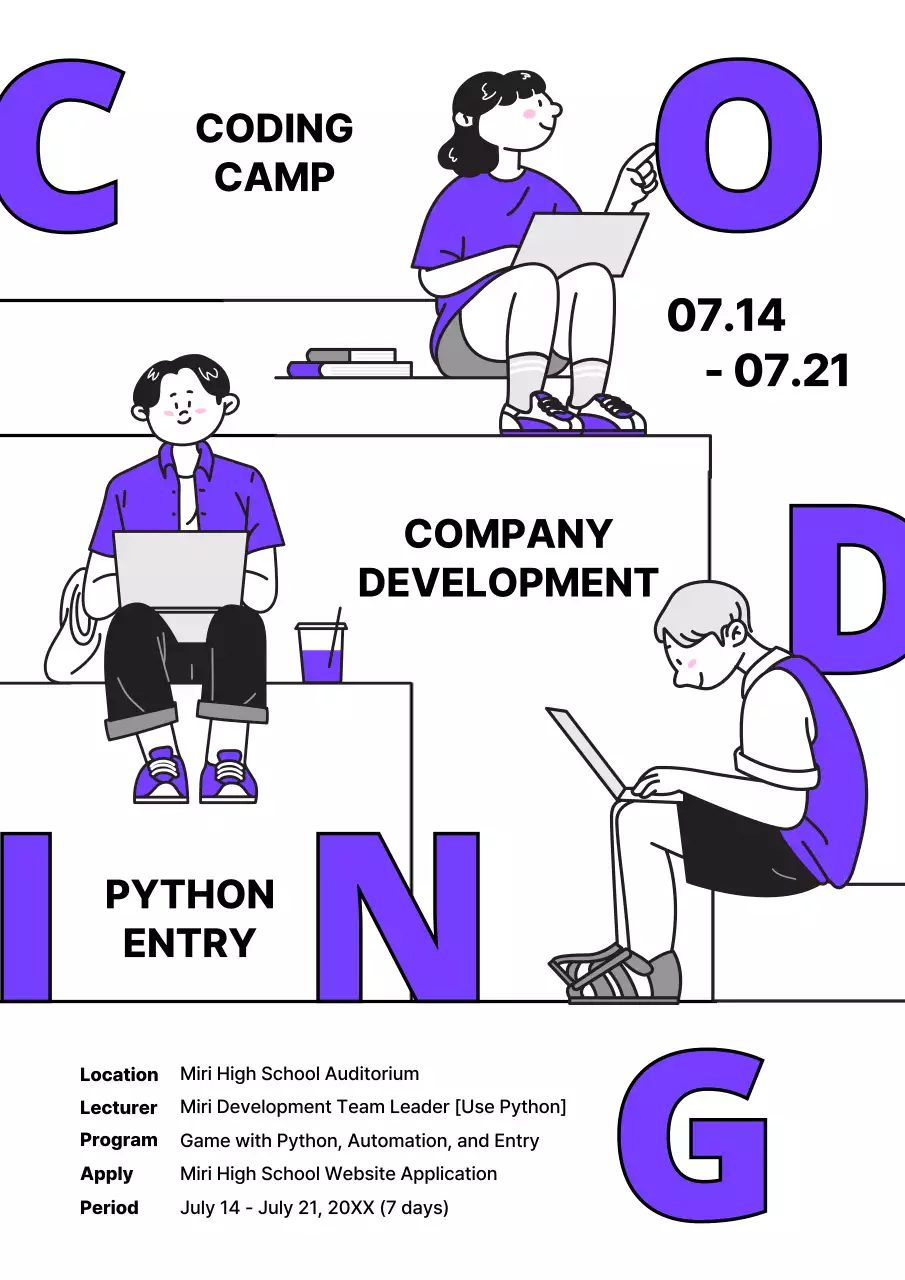 Purple Modern Coding Camp Announcement Poster