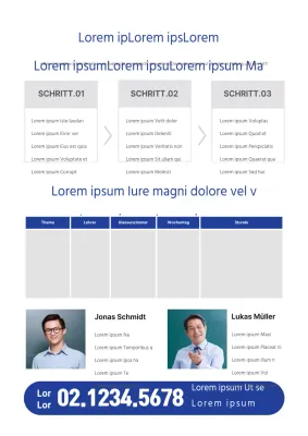 Saubere Mathe-Schulwerbung mit blauen und grauen Lehrerfotos