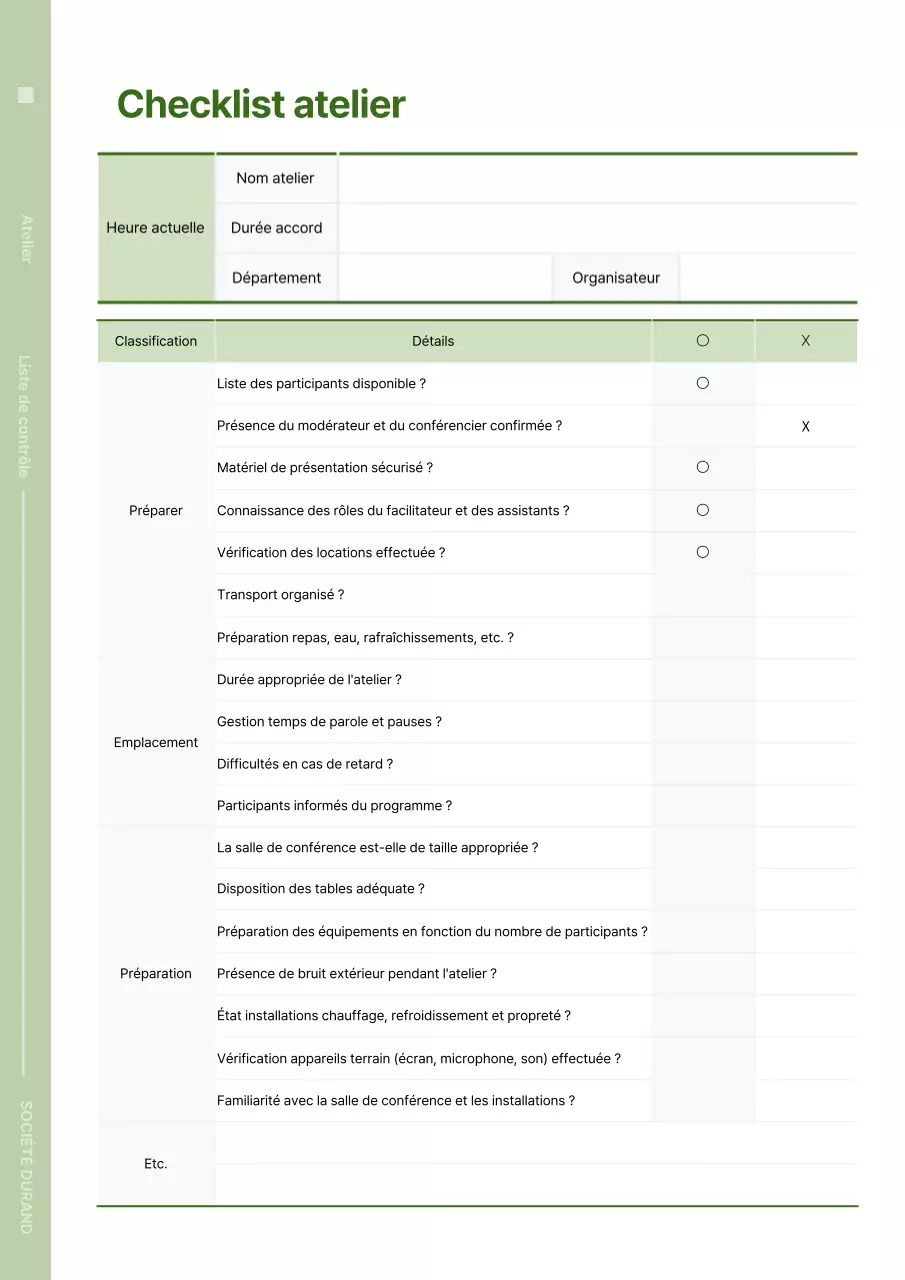 Liste de contrôle de l'atelier Magenta