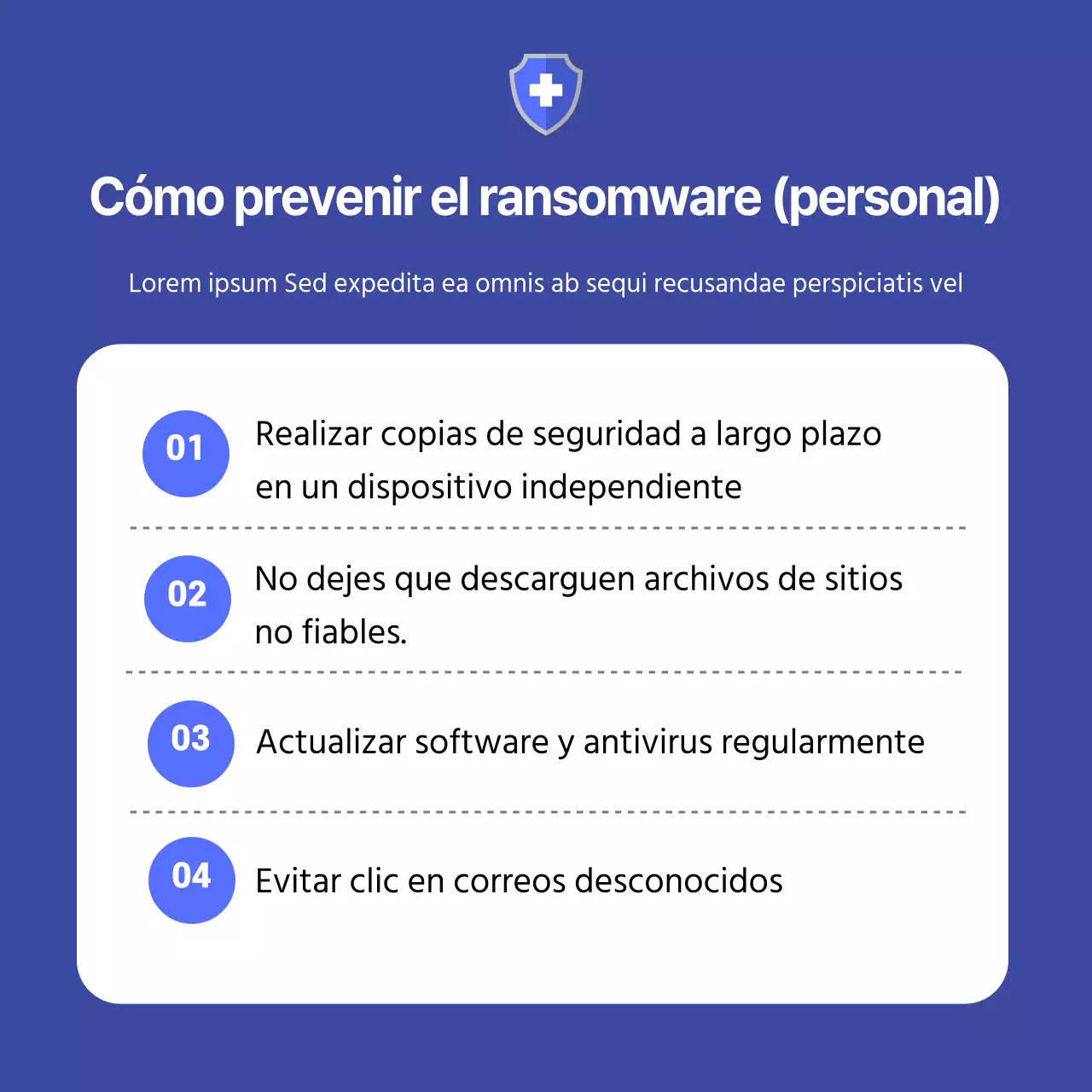 Prevención seria del ransomware en azul marino y gris