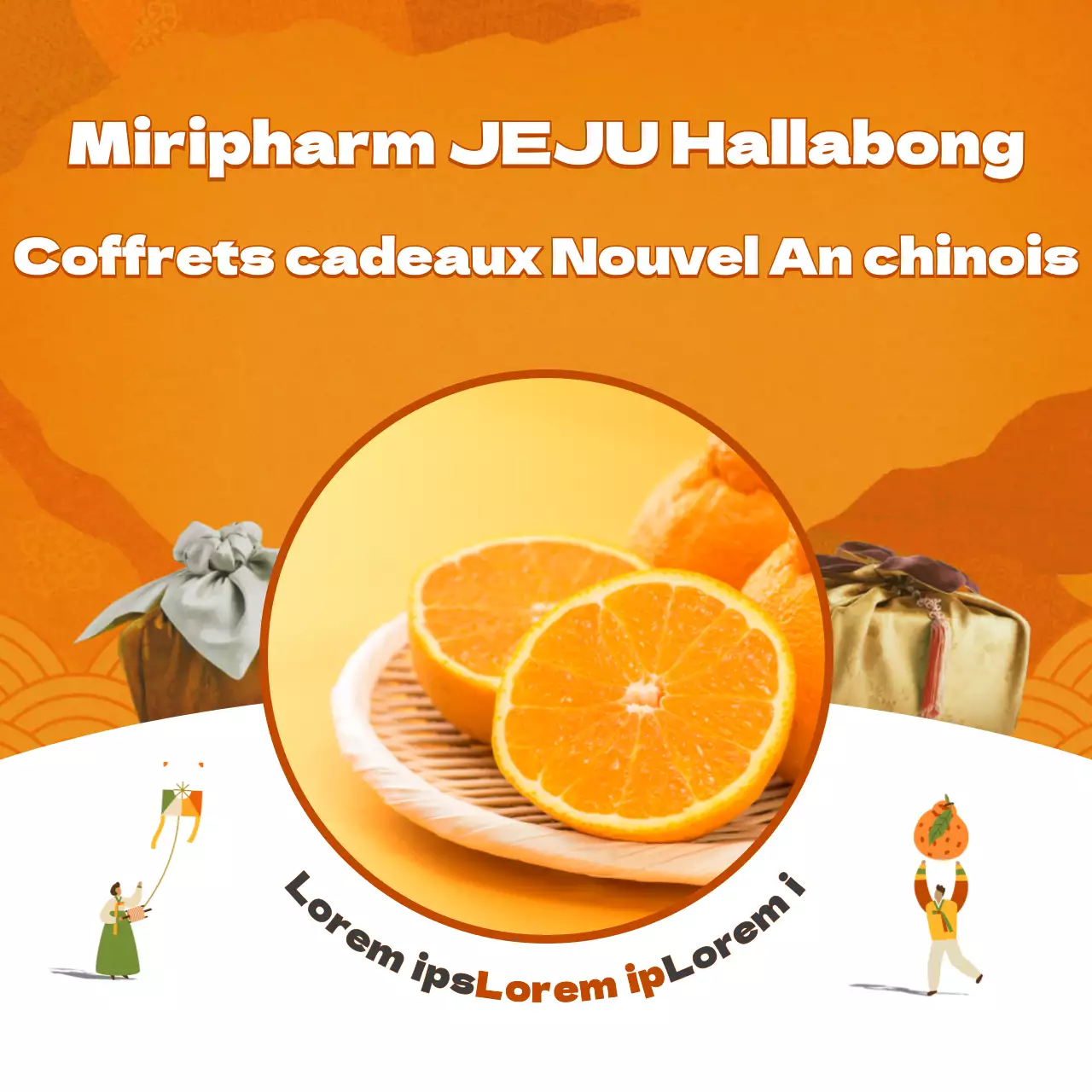 Thème du coffret cadeau Hallabong, concept traditionnel orange pour les fêtes de fin d'année