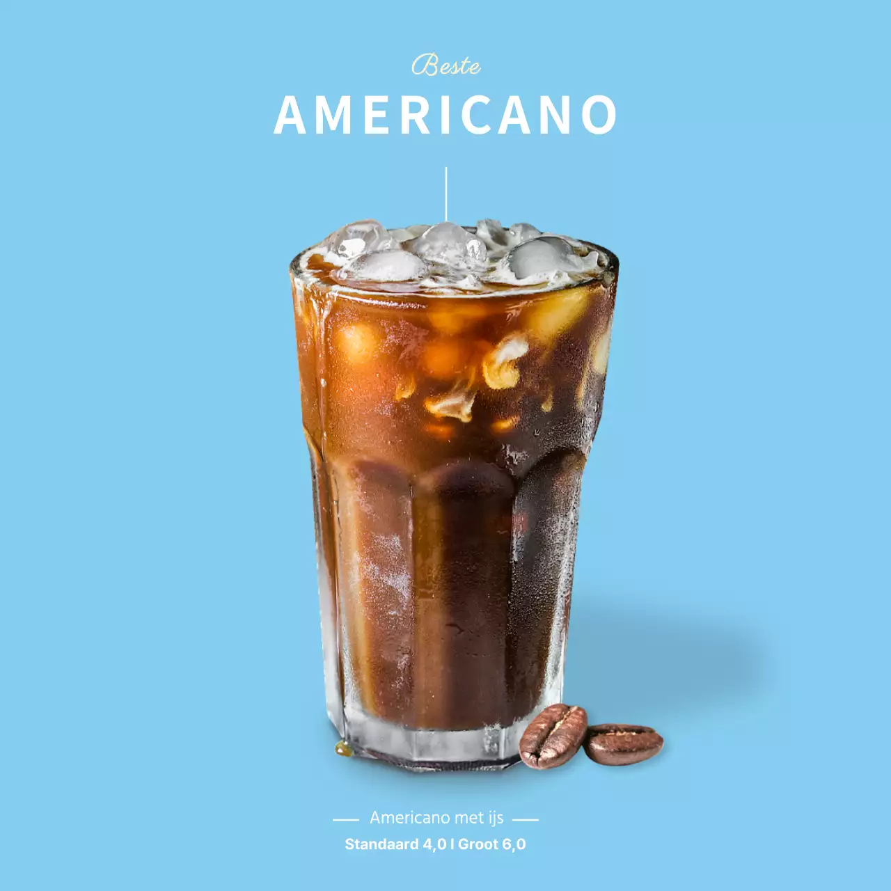 Lichtblauwe eenvoudige hangende banner voor een Americano café