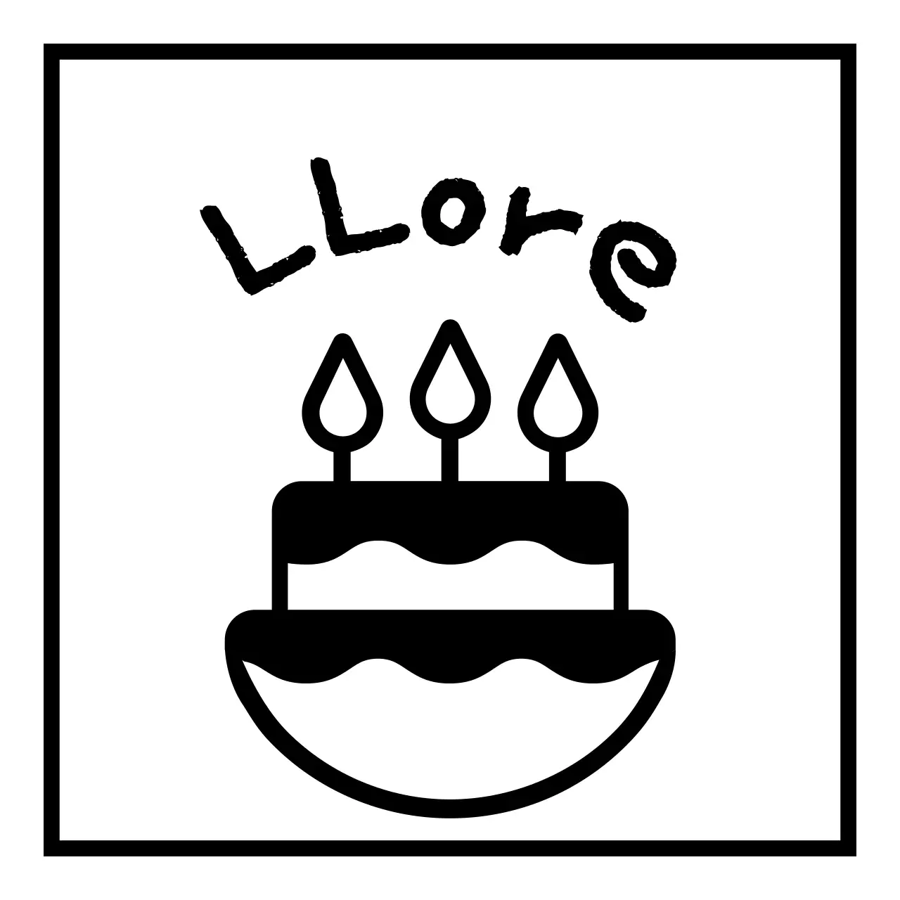 Happy Birthday with a simple black cake illustration