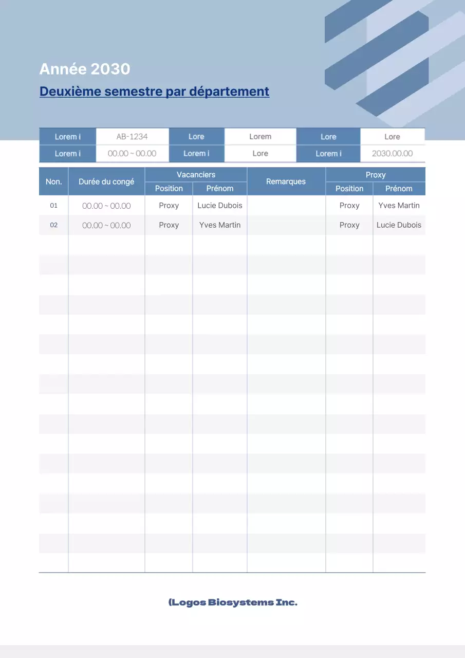 Plan bleu de vacances départementales