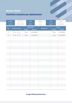 Plan bleu de vacances départementales