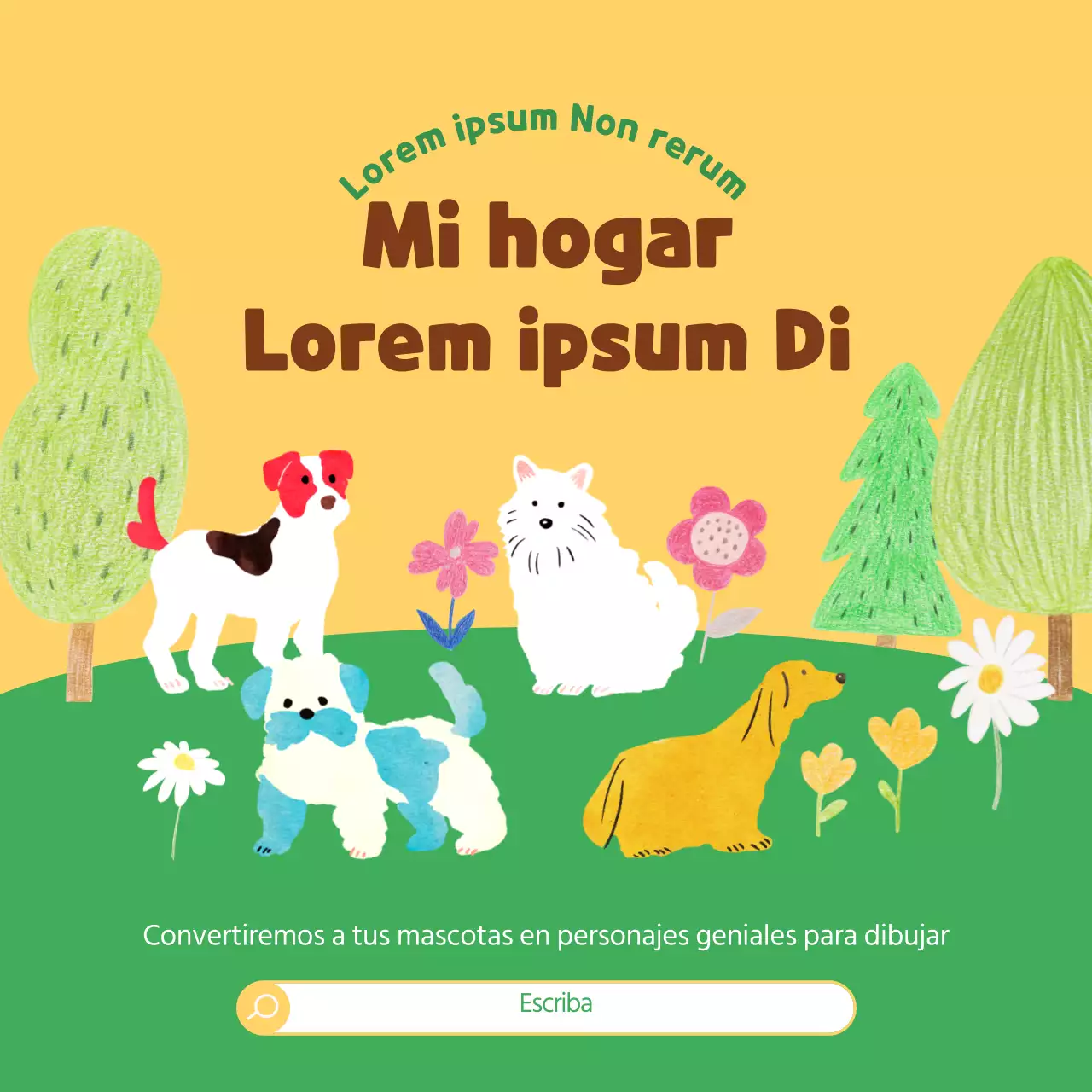 Retrato de perro personalizado en tonos amarillo verdoso Contenido promocional