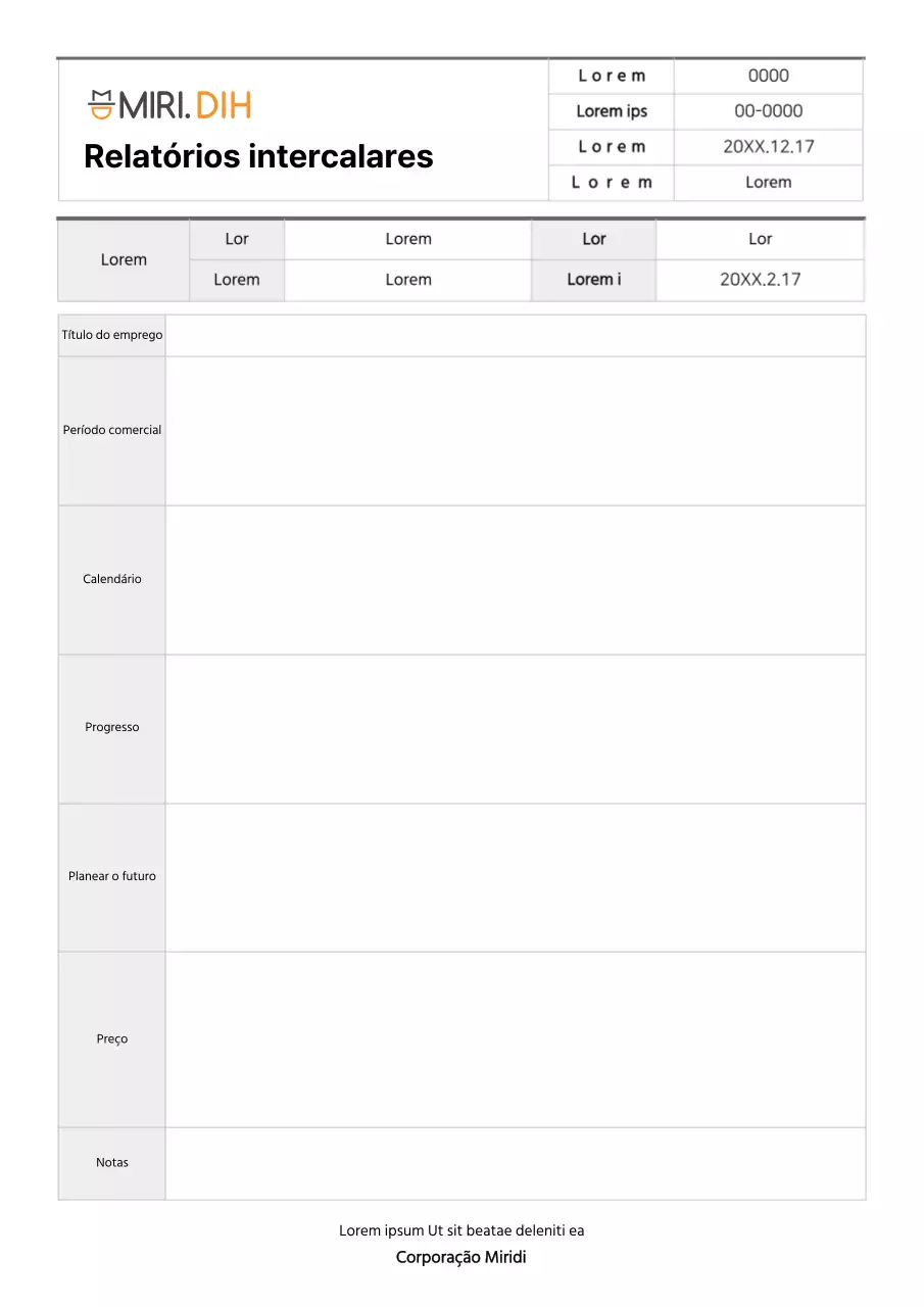 Formatação básica de documentos de relatórios intercalares simples
