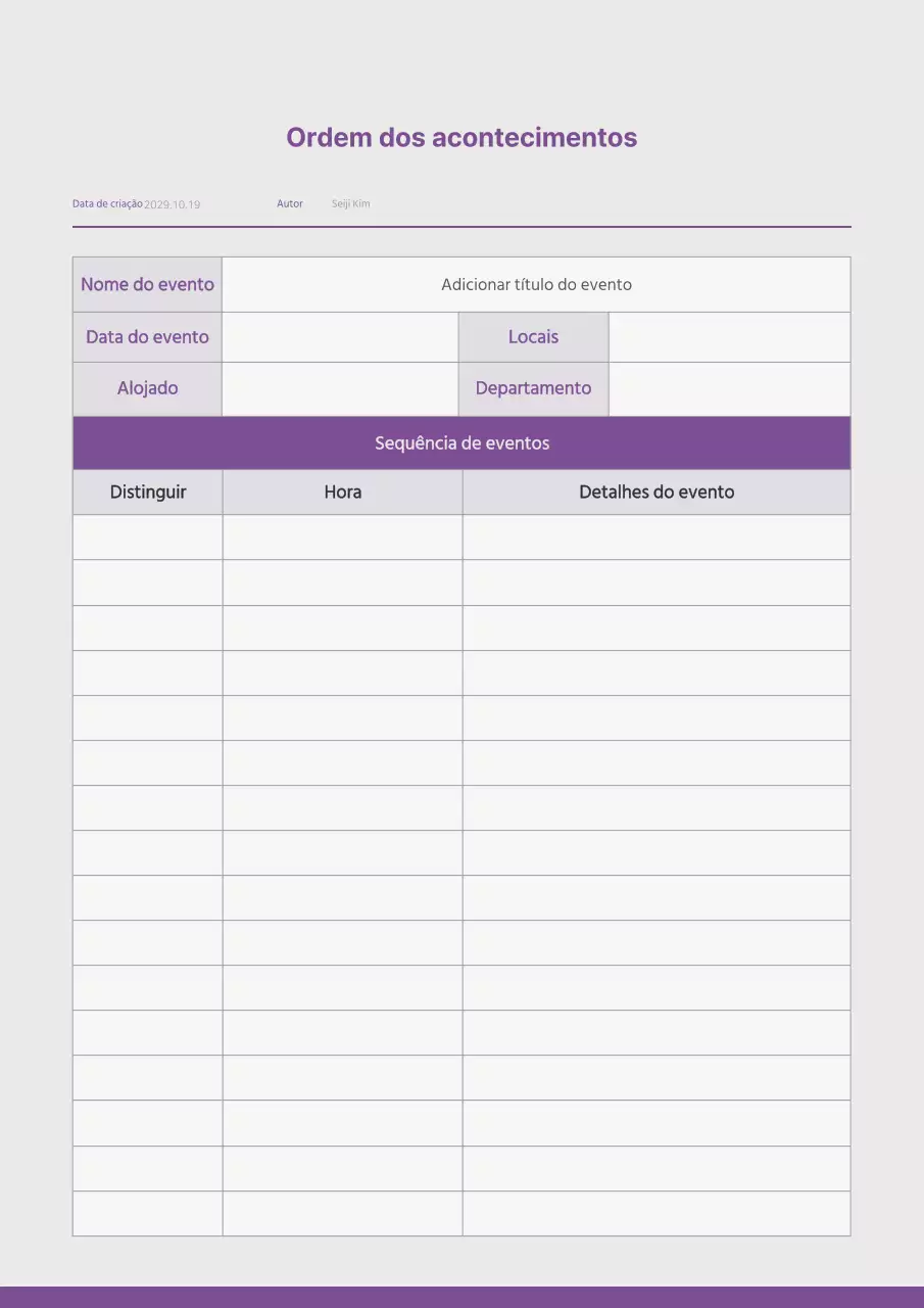 Um fluxograma de eventos simples a roxo