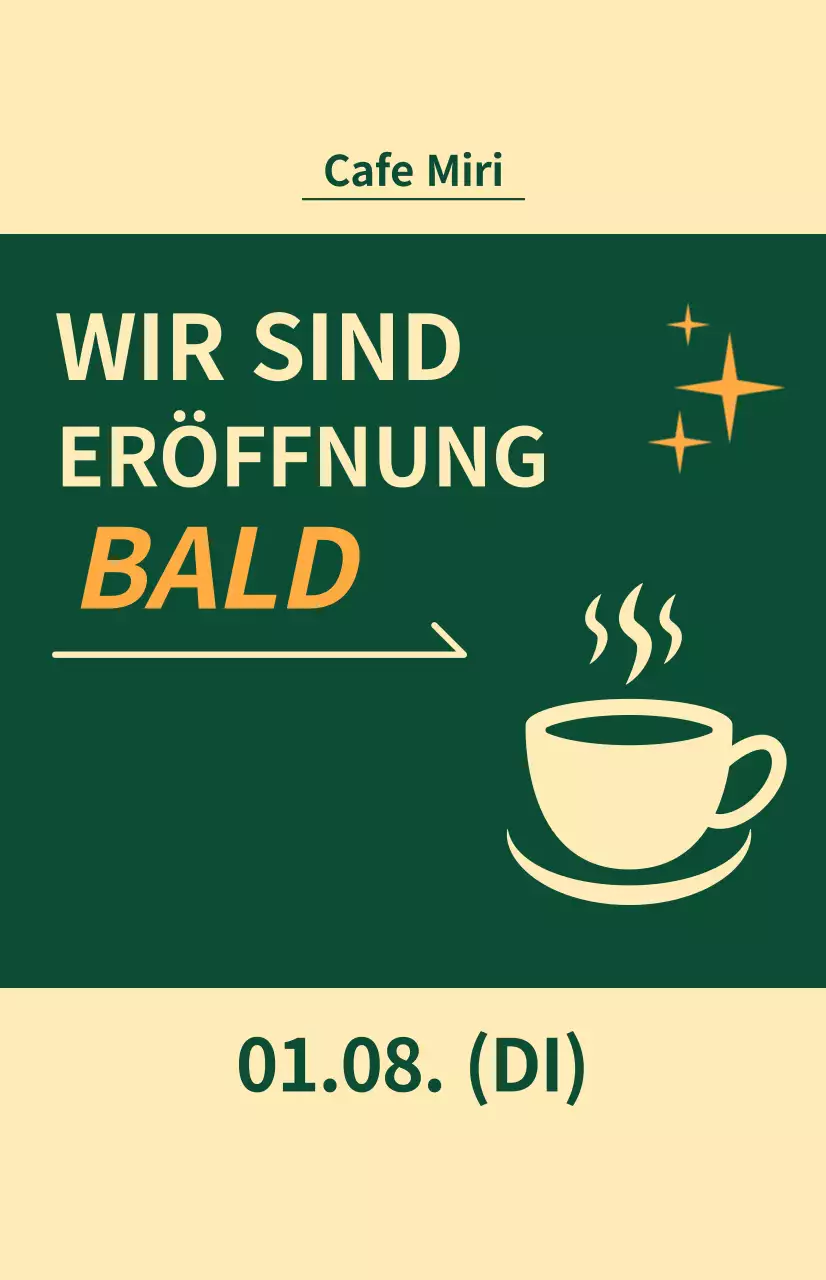 Flagge für kommende Fenster mit einem Kaffeesymbol auf hellgelbem und grünem Hintergrund