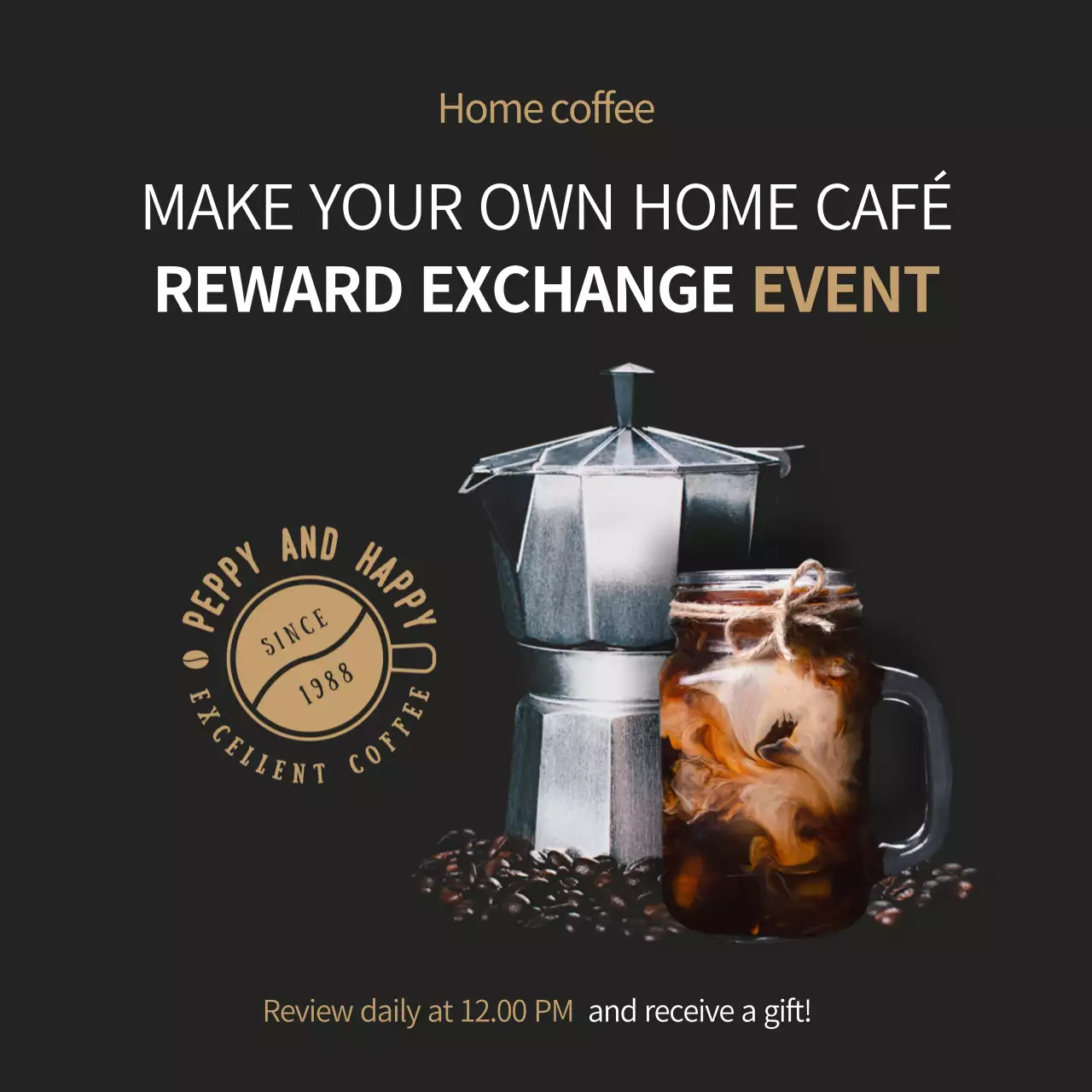 Black and brown coffee-related event banner