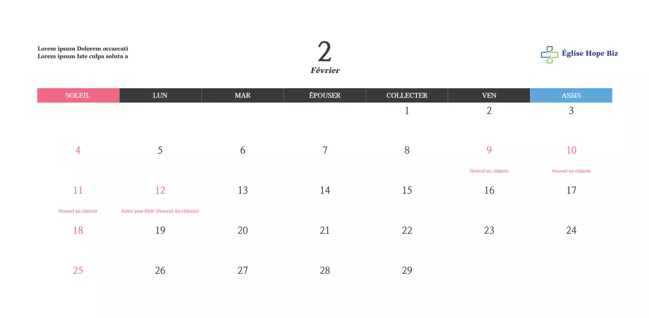 Calendrier avec des images édifiantes de l'église