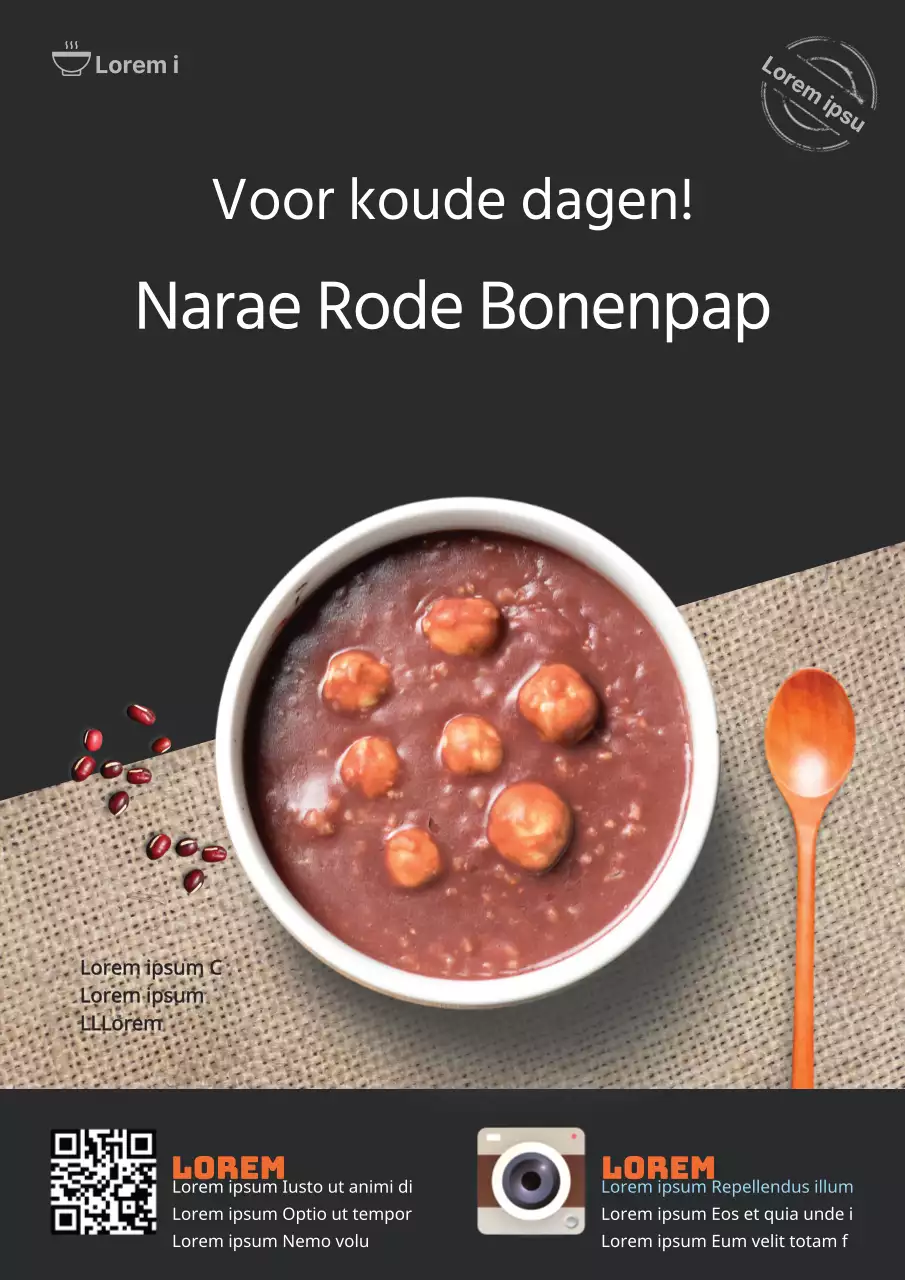 Promoot een schoon udon restaurantmenu met foto's van warme udon noedels in zwart en ivoor