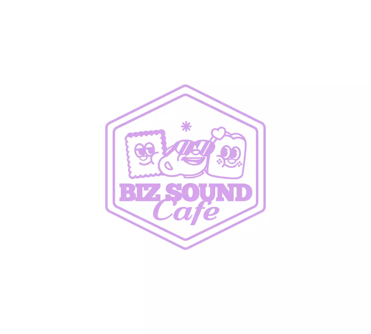 Karakter makanan penutup yang lucu dan trendi serta gaya kombinasi teks untuk merchandise kafe