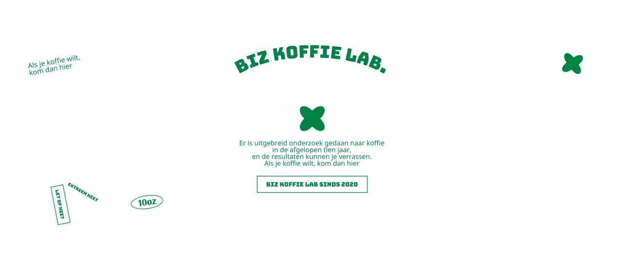 Strakke, tekstuele cafépromotie met leuke groene afbeeldingen