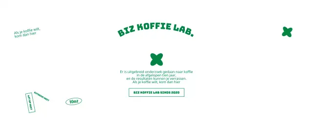 Strakke, tekstuele cafépromotie met leuke groene afbeeldingen