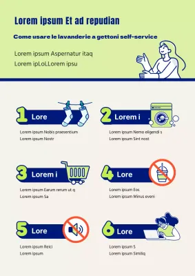 Lavanderia a gettoni grafica con numeri verde lime e blu