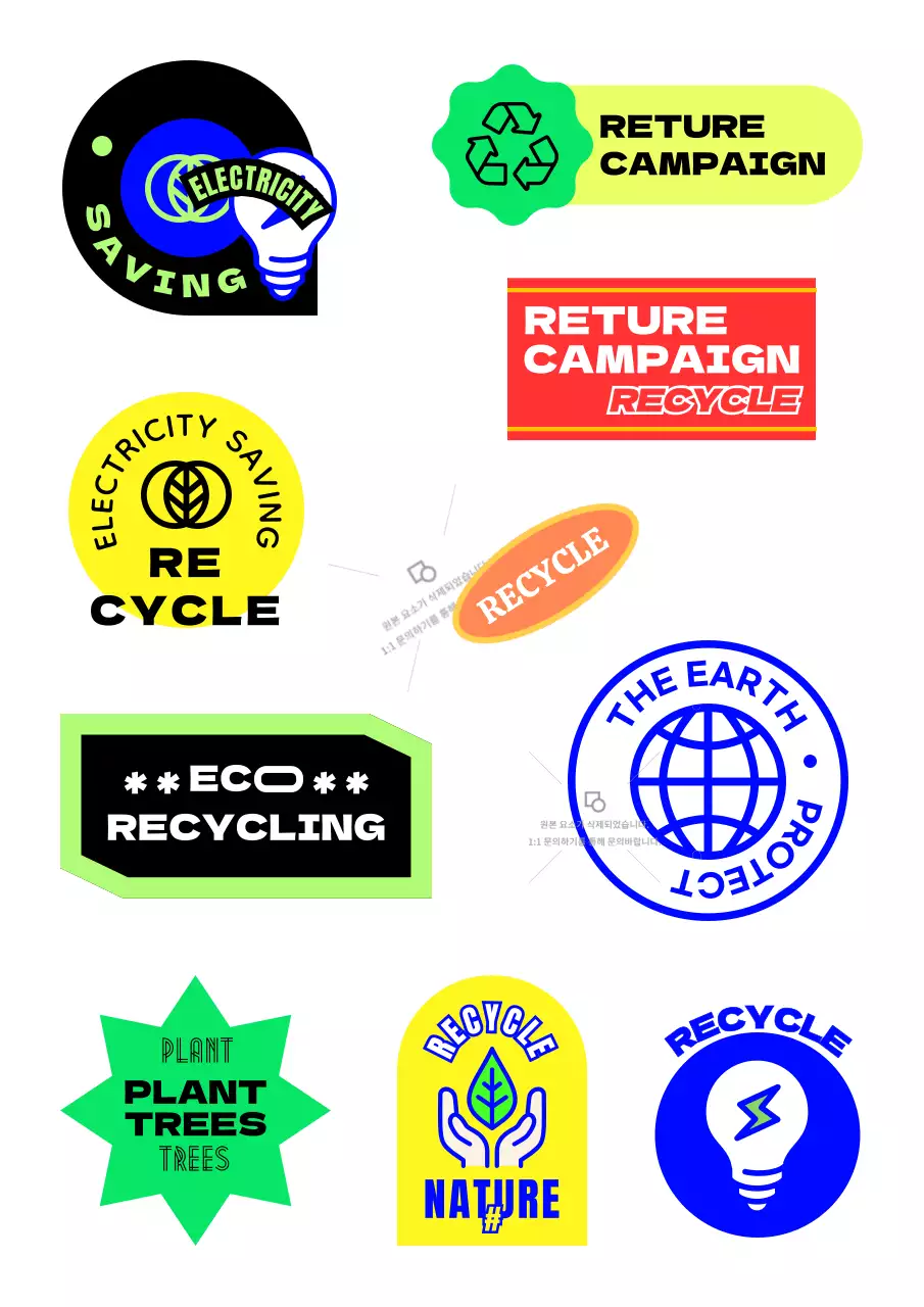 Stiker promosi kampanye lingkungan yang terinspirasi dari gaya retro dengan teks warna-warni dan bentuk ilustrasi.